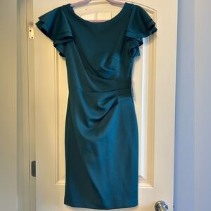 NWT Jessica Howard Missy Teal Midi Dress with Ruffle Sleeves